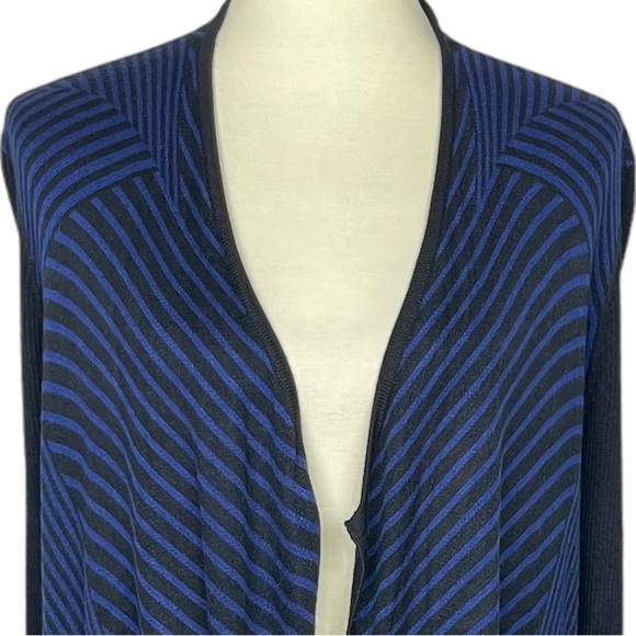 Design History Cardigan Sweater Womens Medium Blue Black Striped Open Front - Picture 2 of 6